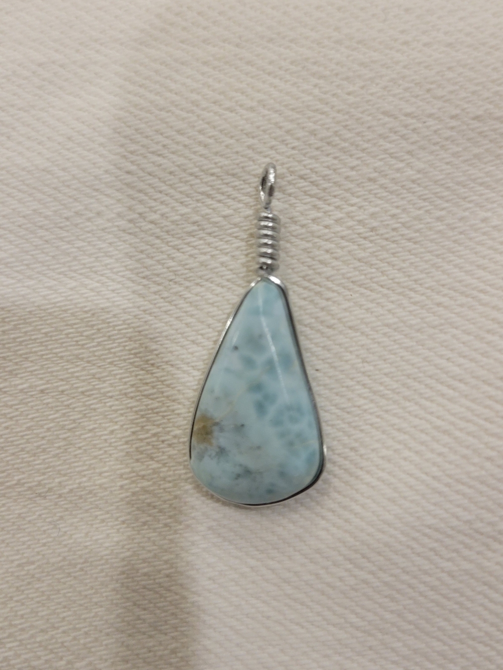 Larimar Teardrop Pendant Silver-Frame - Light Blue Gemstone